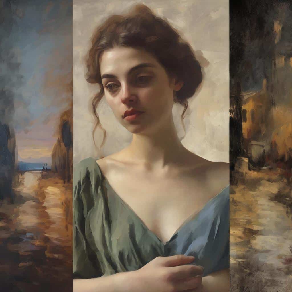 ζωγραφική πορτρέτο γυναίκας, δημιουργία και καλλιτεχνική έκφραση, τέχνη και εμπνευση, ρεαλιστικό έργο τέχνης, εκφραστική τέχνη και φαντασία.