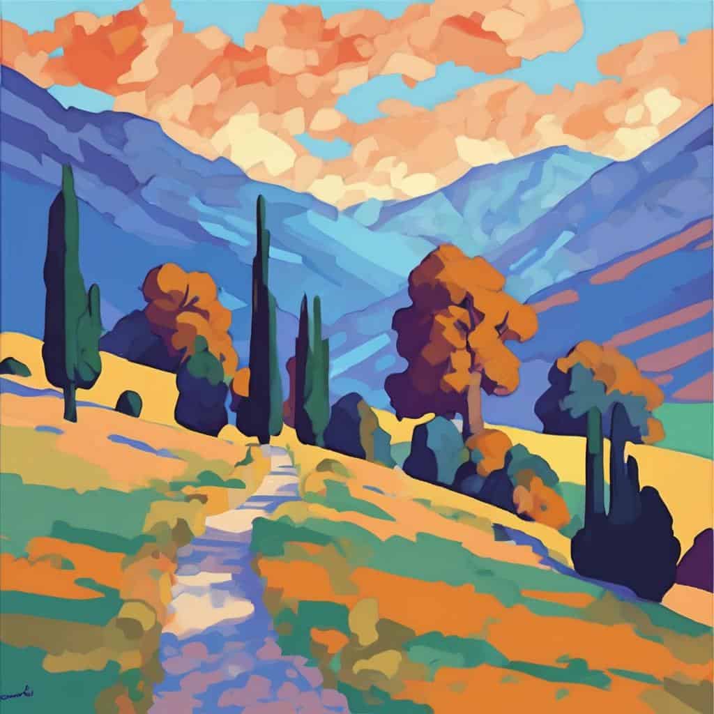 Φωτογραφία σε ζωγραφικό ύφος με όμορφα τοπία και φύση, ιδανικό για δημιουργία και καλλιτεχνική έκφραση.